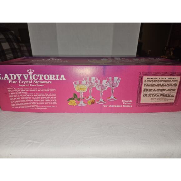 Lady Victoria Crystal Stemware France 4 Champagne 7.5 Oz Chantelle Pattern - Picture 2 of 3
